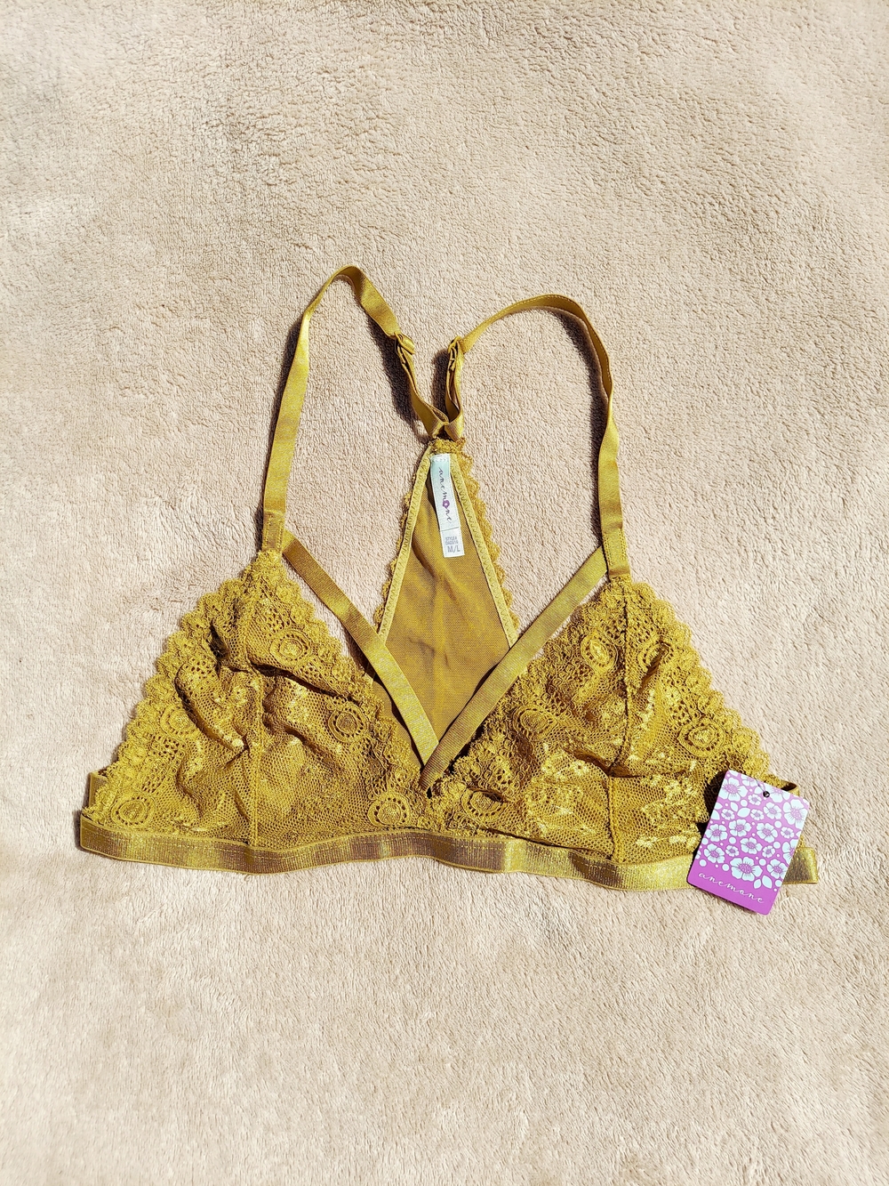 Anemone Olive Green Sheer Lace Bralette Women Size M/L NWT Women Intimates Cozy